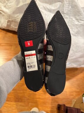 MICHAEL Michael Kors Black and Metallic Stripe Pointed Toe Flats